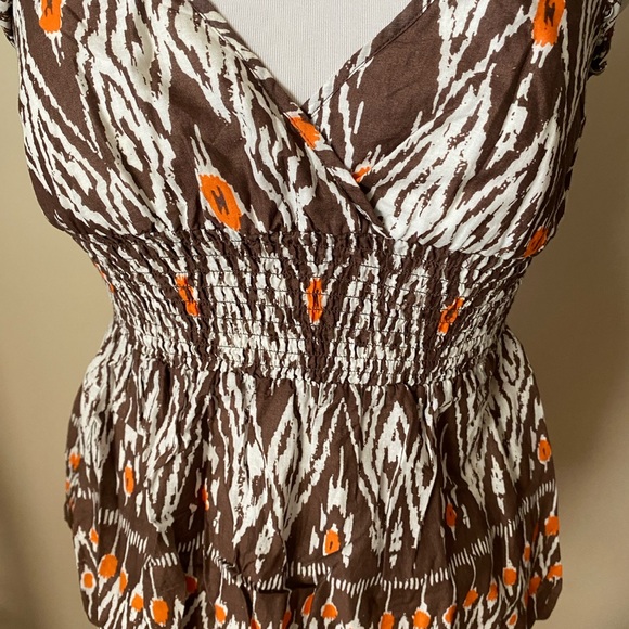 Brown and Orange Printed Halter Top with Ruffle Trim - Picture 6 of 9